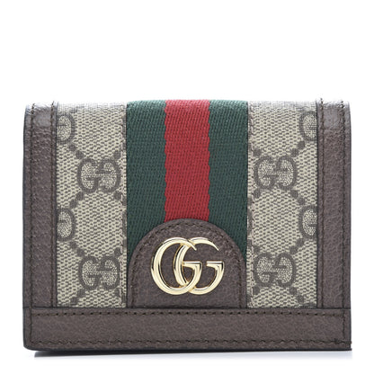 Gucci GG Supreme Monogram Web Ophidia Card Case Beige New Acero 1 of 8