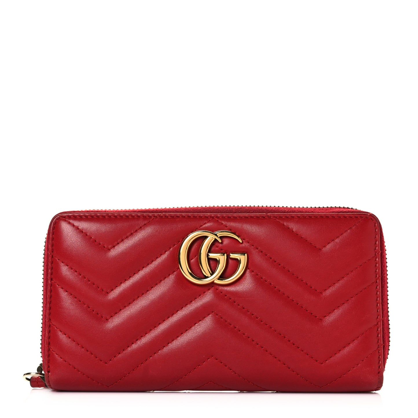Calfskin Matelasse GG Marmont Zip Around Wallet Hibiscus Red