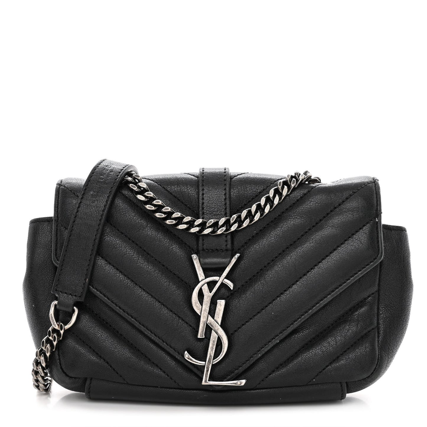 Sheepskin Matelasse Chevron Monogram Classic Baby Chain Bag Black