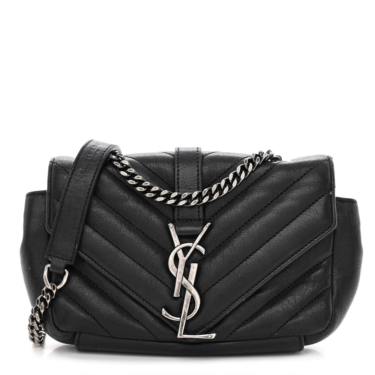 Saint Laurent Sheepskin Matelasse Chevron Monogram Classic Baby Chain Bag Black 1 of 10