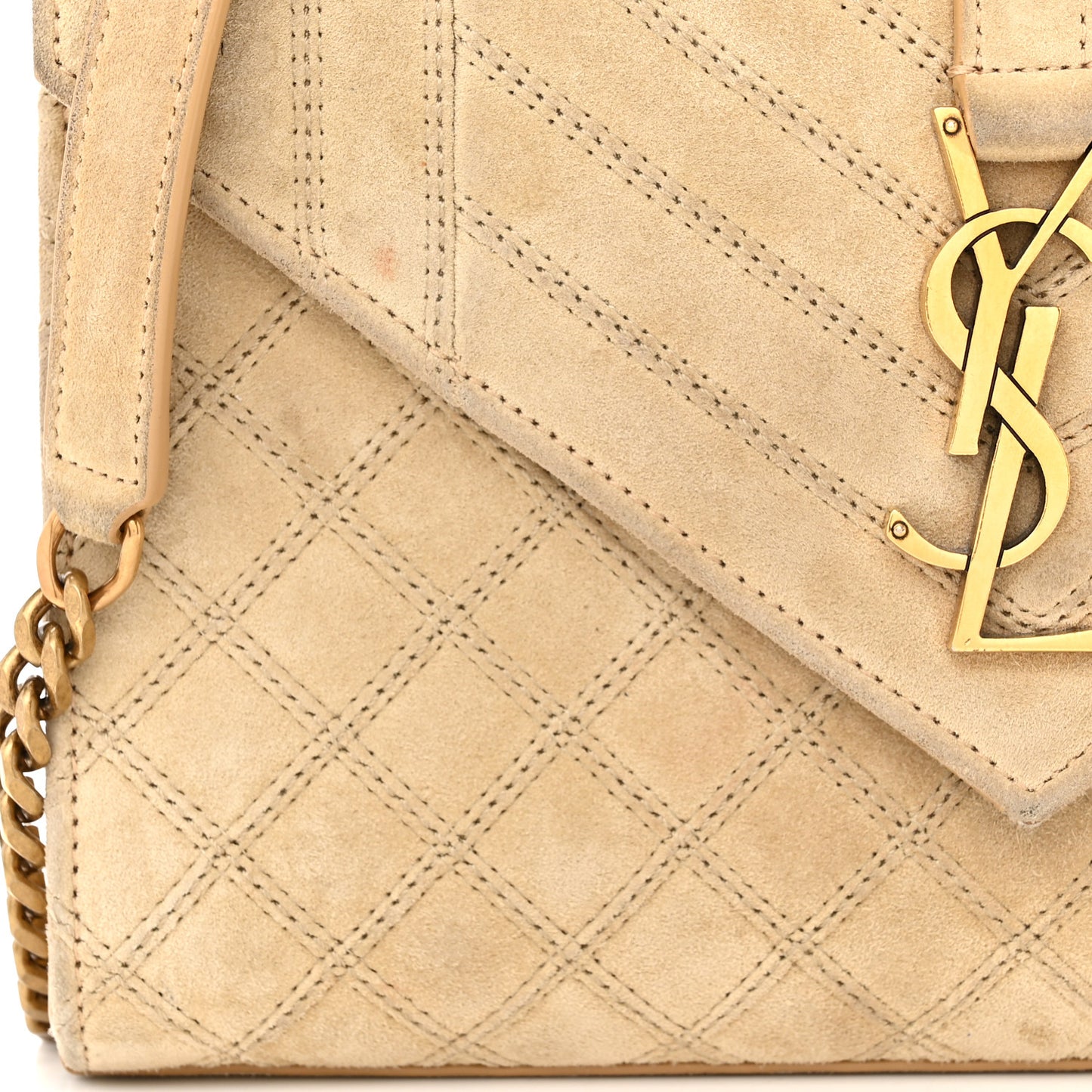 Suede Mixed Matelasse Triquilt Medium Monogram Envelope Satchel Sea Salt