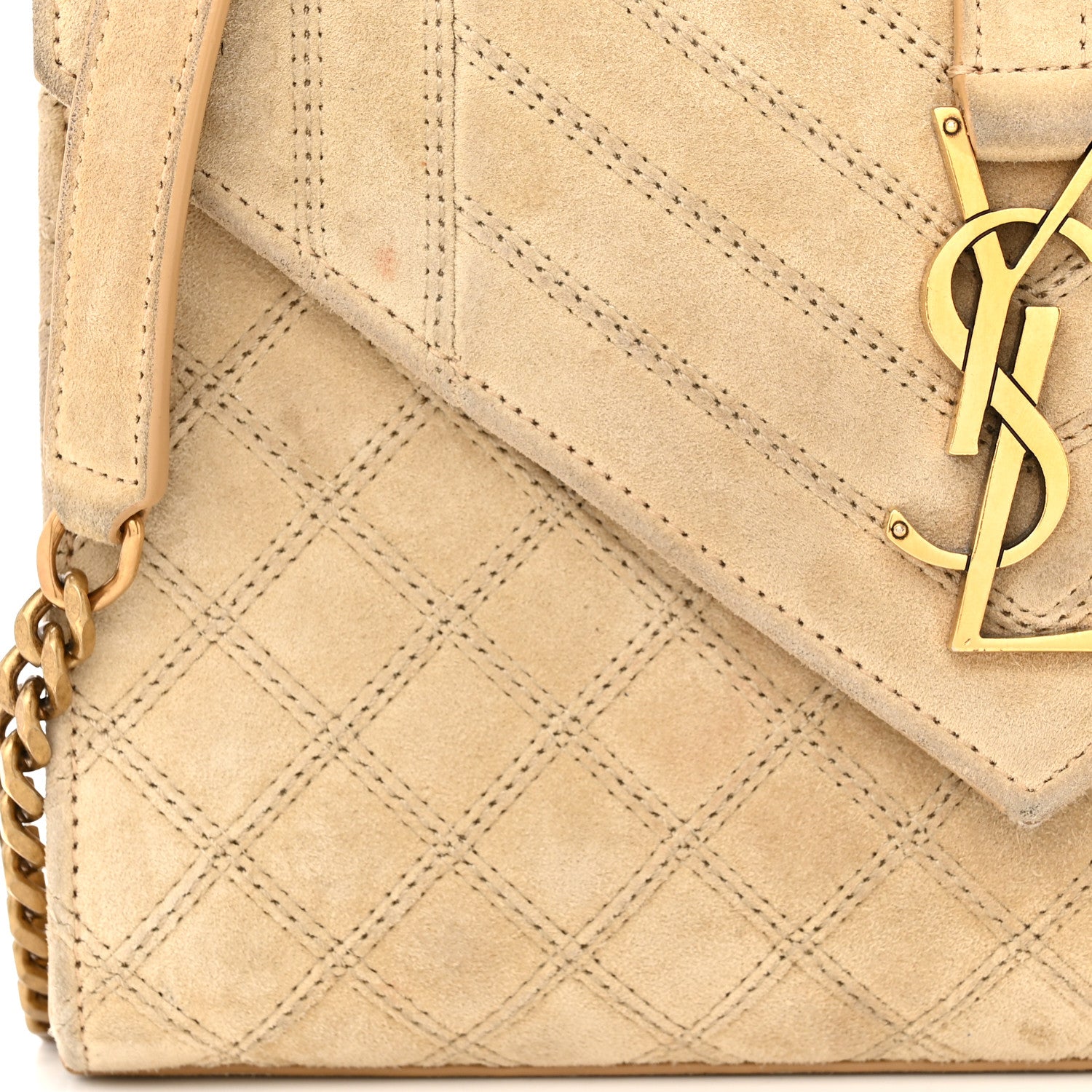 Saint Laurent Suede Mixed Matelasse Triquilt Medium Monogram Envelope Satchel Sea Salt 14 of 17