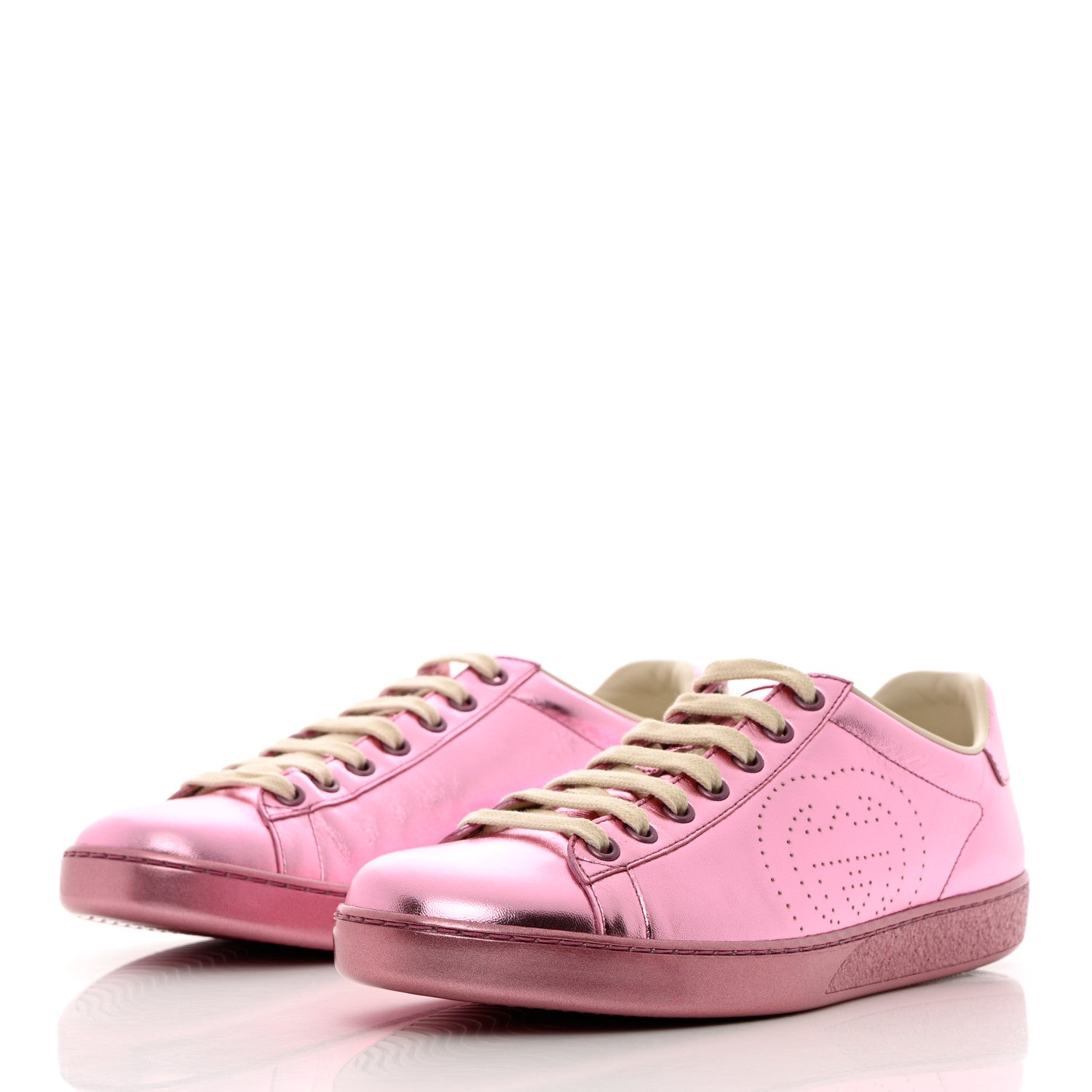 Gucci Metallic Nappa Interlocking G Perforated Womens Ace Sneakers 40 Rosa 3 of 11