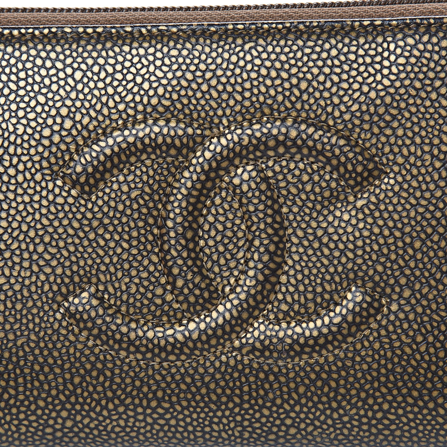 Metallic Caviar Large Timeless CC Zip Around Wallet Bronze