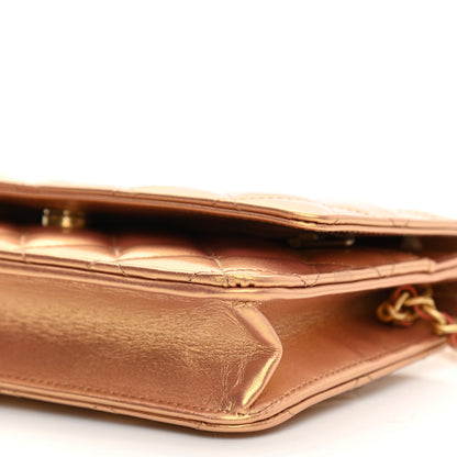 Chanel Metallic Lambskin Quilted Wallet On Chain WOC Golden 11 of 12