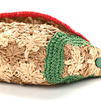 Gucci Raffia Azalea Calfskin Crochet Flower Small GG Marmont Shoulder Bag Natural Ecru Green Red New Shamarock 11 of 13
