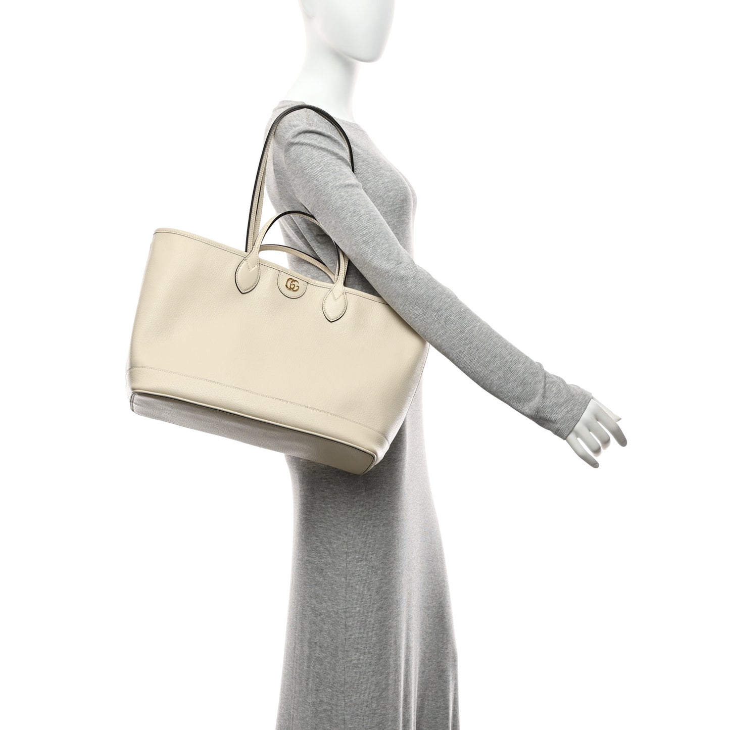 Textured Dollar Calfskin Medium Ophidia Shoulder Tote Bag  Mystic White