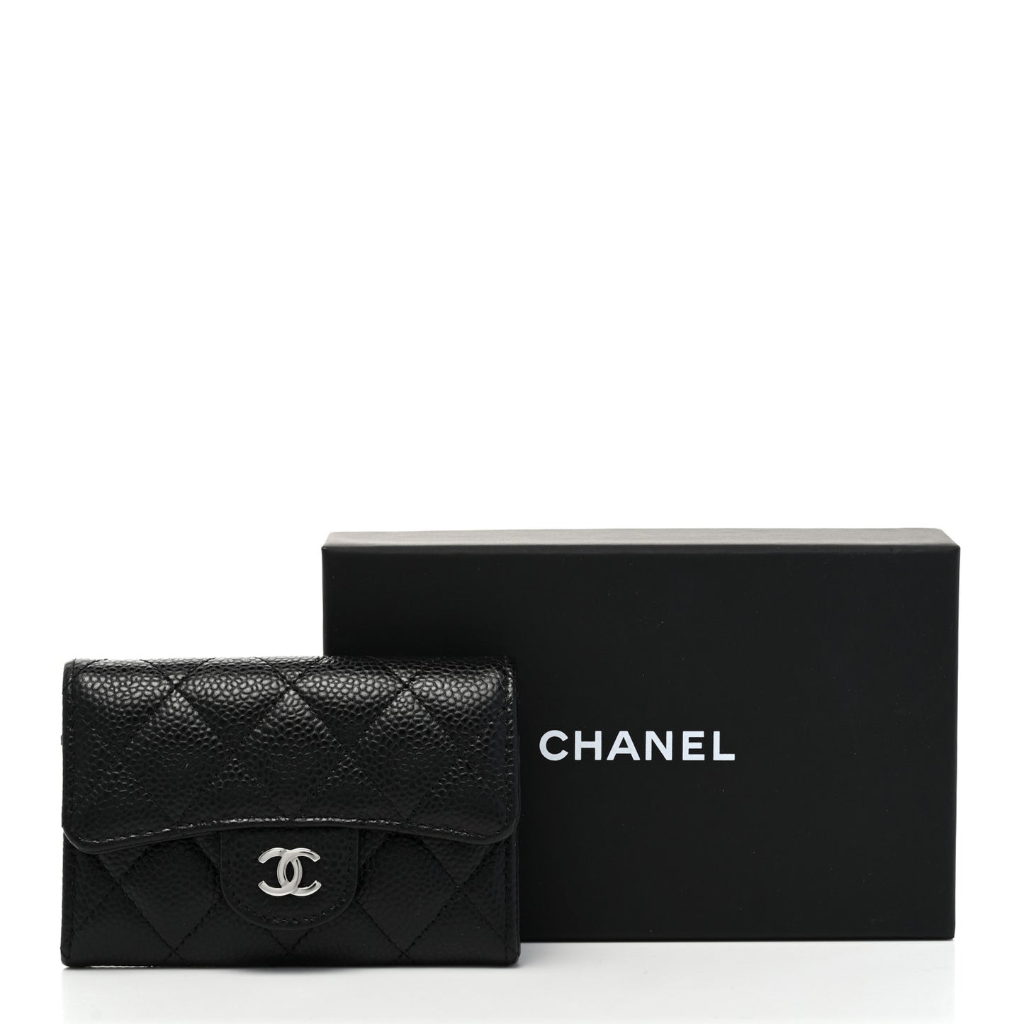 Caviar Quilted Flap Card Holder Wallet Black