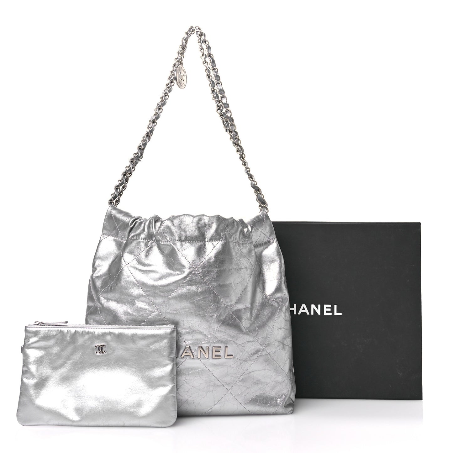 Metallic Calfskin Quilted Small Chanel 22 Silver