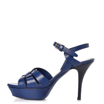 Saint Laurent Calfskin Tribute 75 Platform Sandals 36.5 Royal Blue 1 of 13