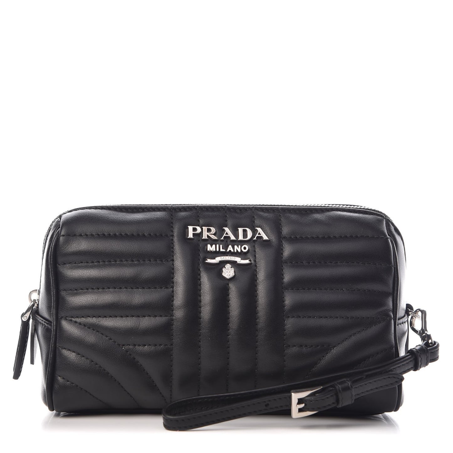 Soft Calfskin Diagramme Wristlet Pouch Bag Black