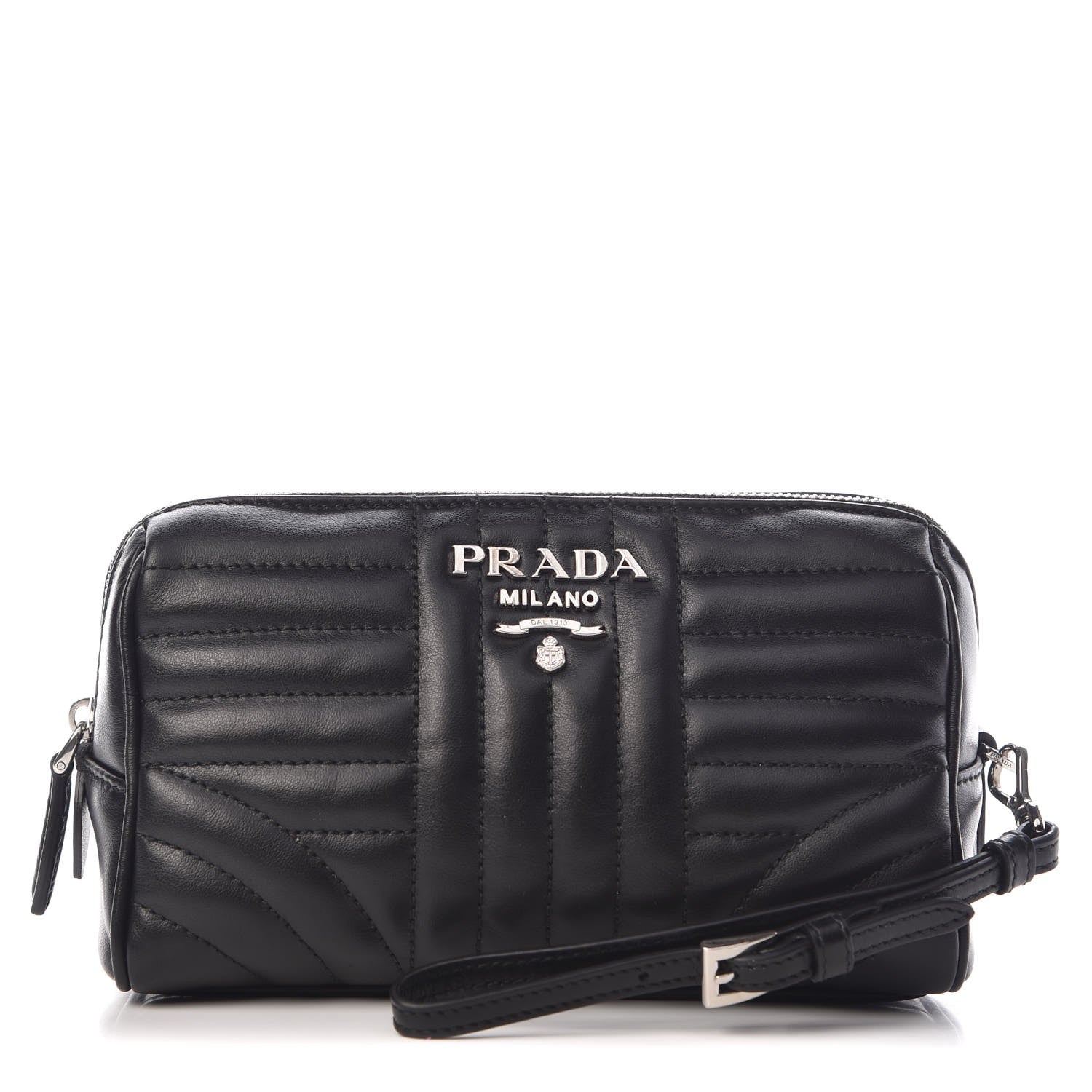 Prada Soft Calfskin Diagramme Wristlet Pouch Bag Black 1 of 8