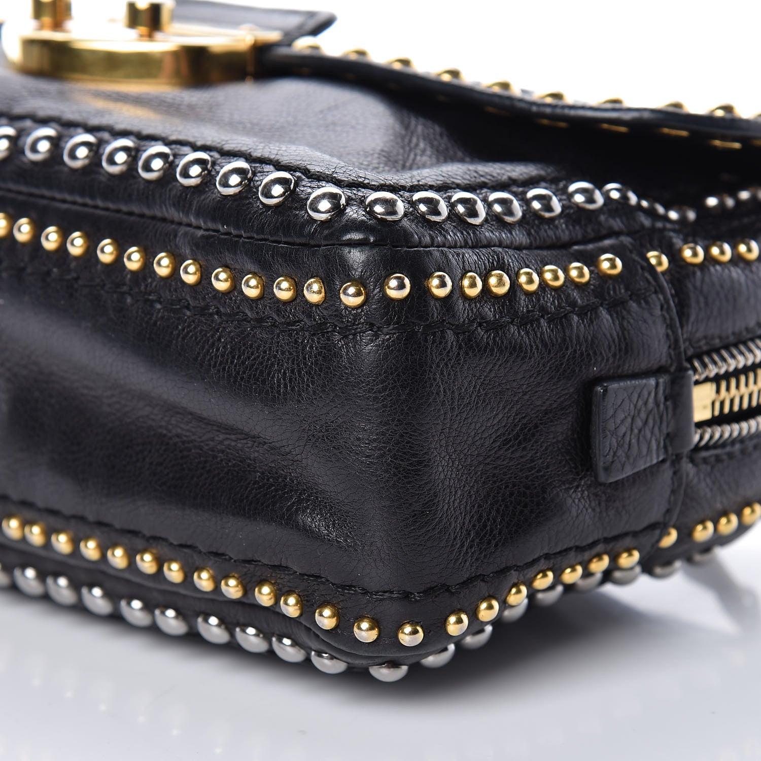 Prada Glace Calf Studded Pushlock Chain Shoulder Bag Black 11 of 11