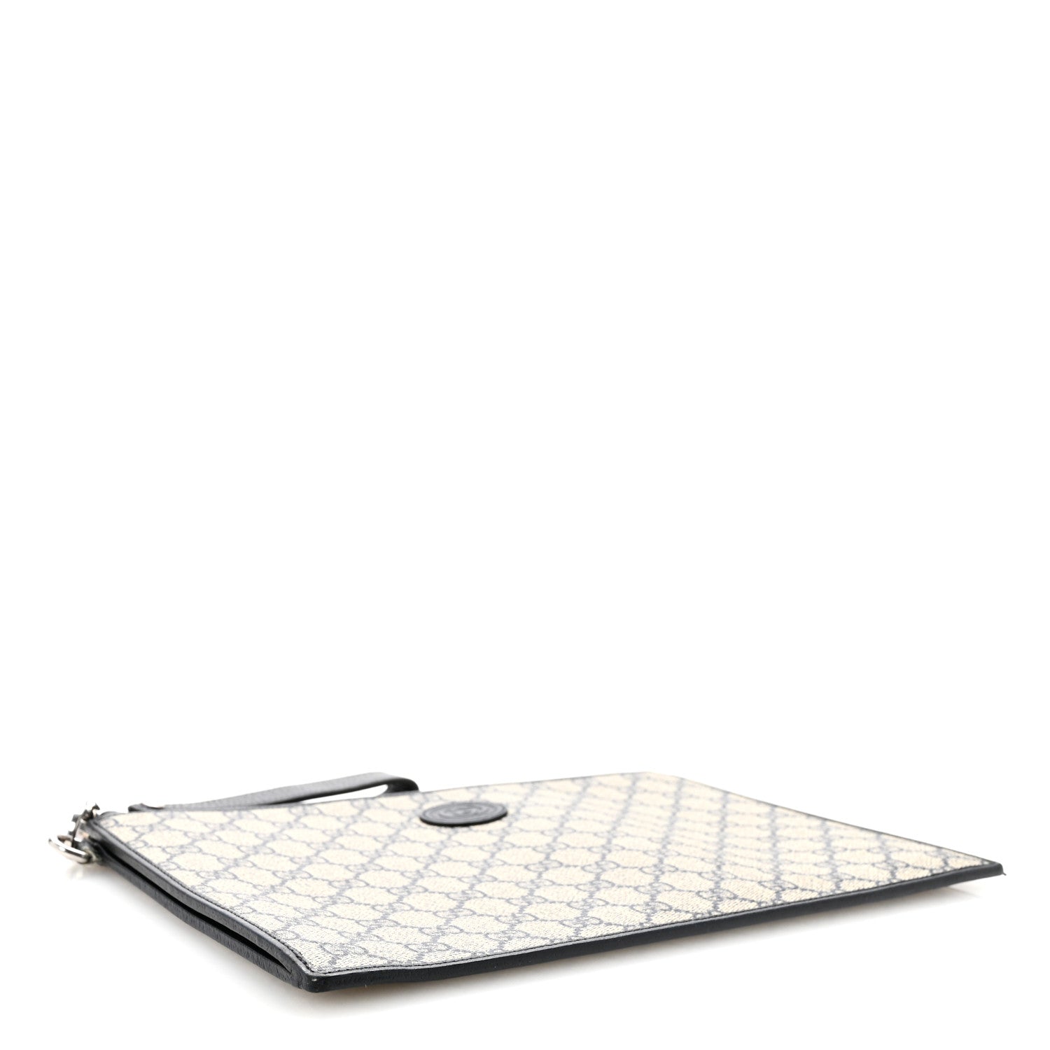 Gucci GG Supreme Monogram Textured Dollar Calfskin Retro Interlocking G Wristlet Pouch Beige Blue 4 of 10