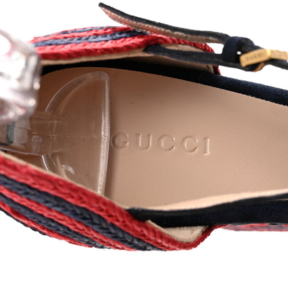 Gucci Kid Scamosciato Espadrille Platform Wedge Sandals 38.5 Red Blue 8 of 10
