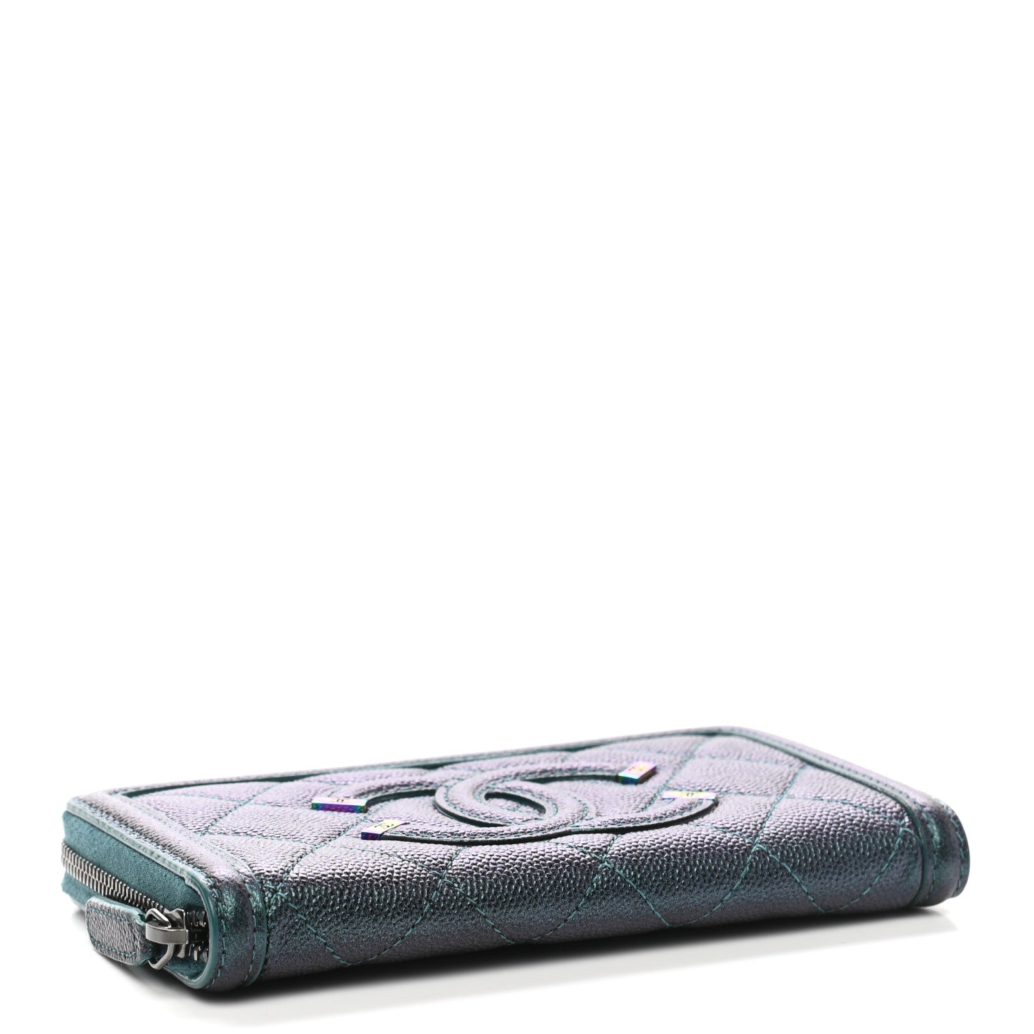 Chanel Iridescent Caviar Quilted Medium Filigree Zip Around Wallet Dark Turquoise 4 of 8