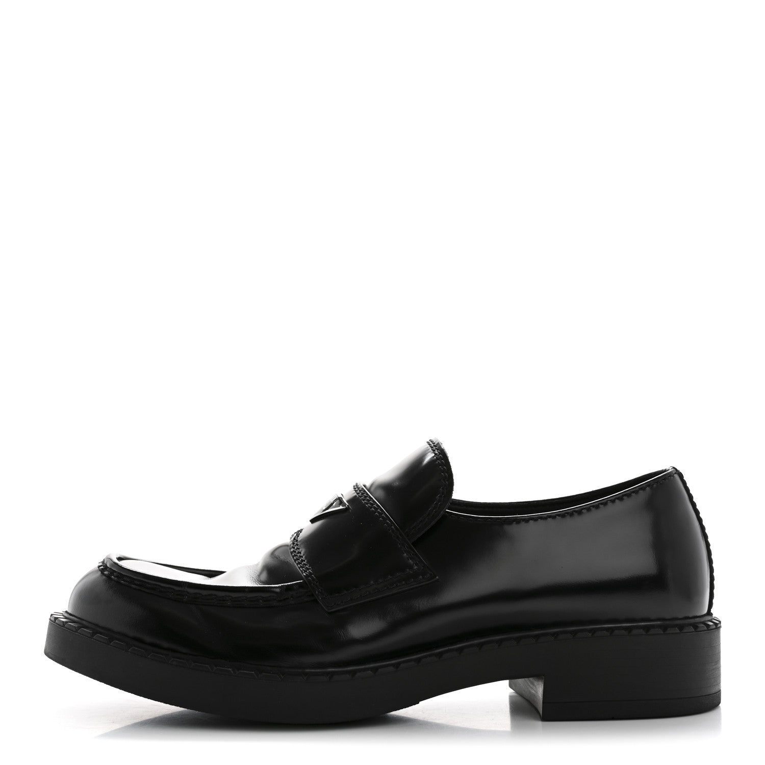 Prada Spazzolato Metal Triangle Logo Mens 35mm Loafers 10 Black 1 of 12