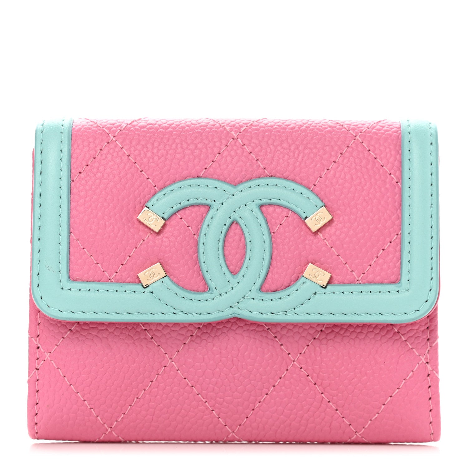 Chanel Caviar Quilted Filigree Flap Card Holder Pink Blue Green 1 of 7