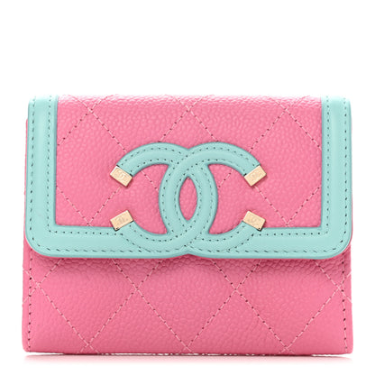 Chanel Caviar Quilted Filigree Flap Card Holder Pink Blue Green 1 of 7