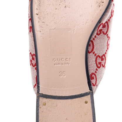 Gucci Canvas GG Monogram Horsebit Womens Princetown Slippers 36 Gardenia Hibiscus Red 8 of 11