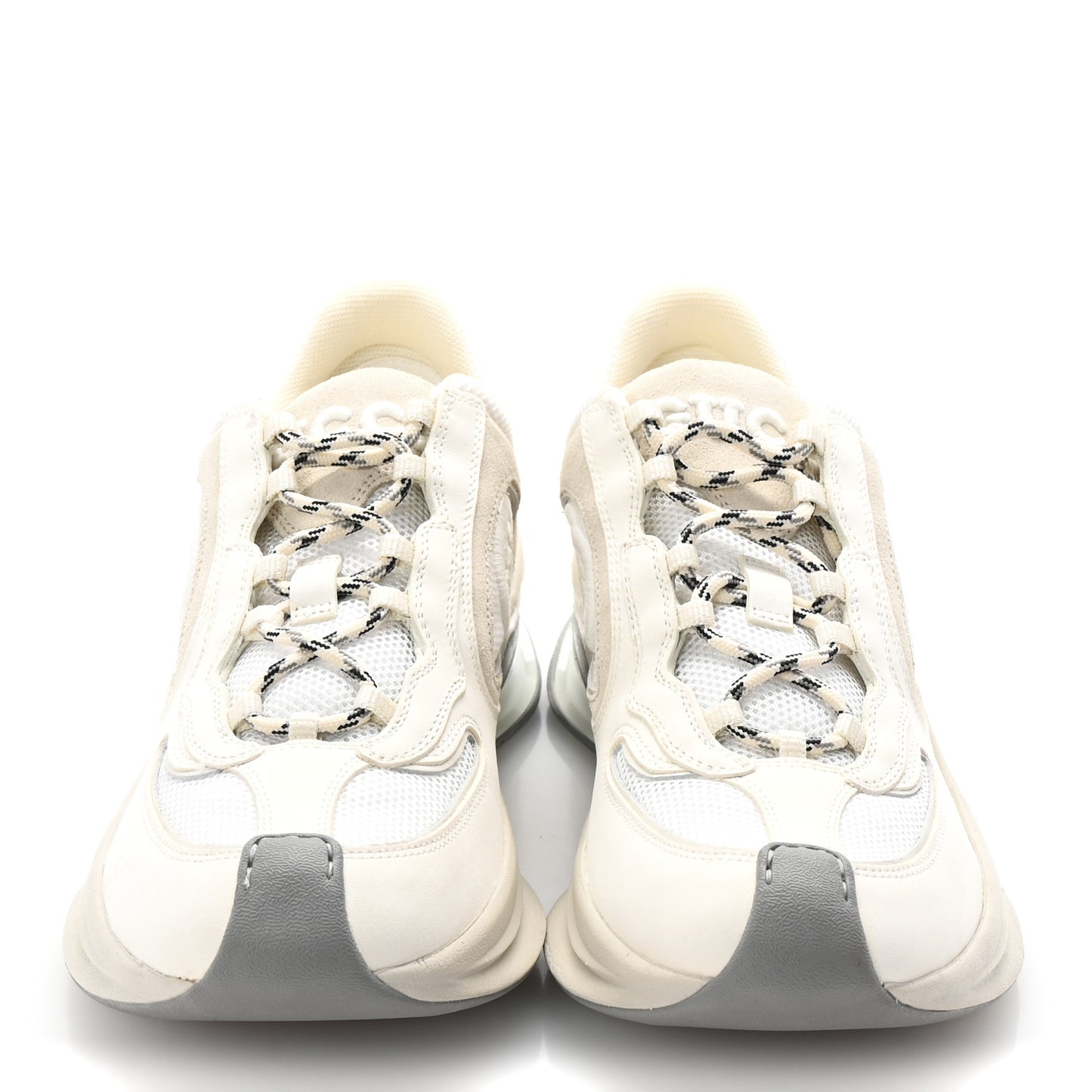 Technical Knit Fabric Suede Calfskin Womens Gucci Run Sneakers 38.5 Off White Grey