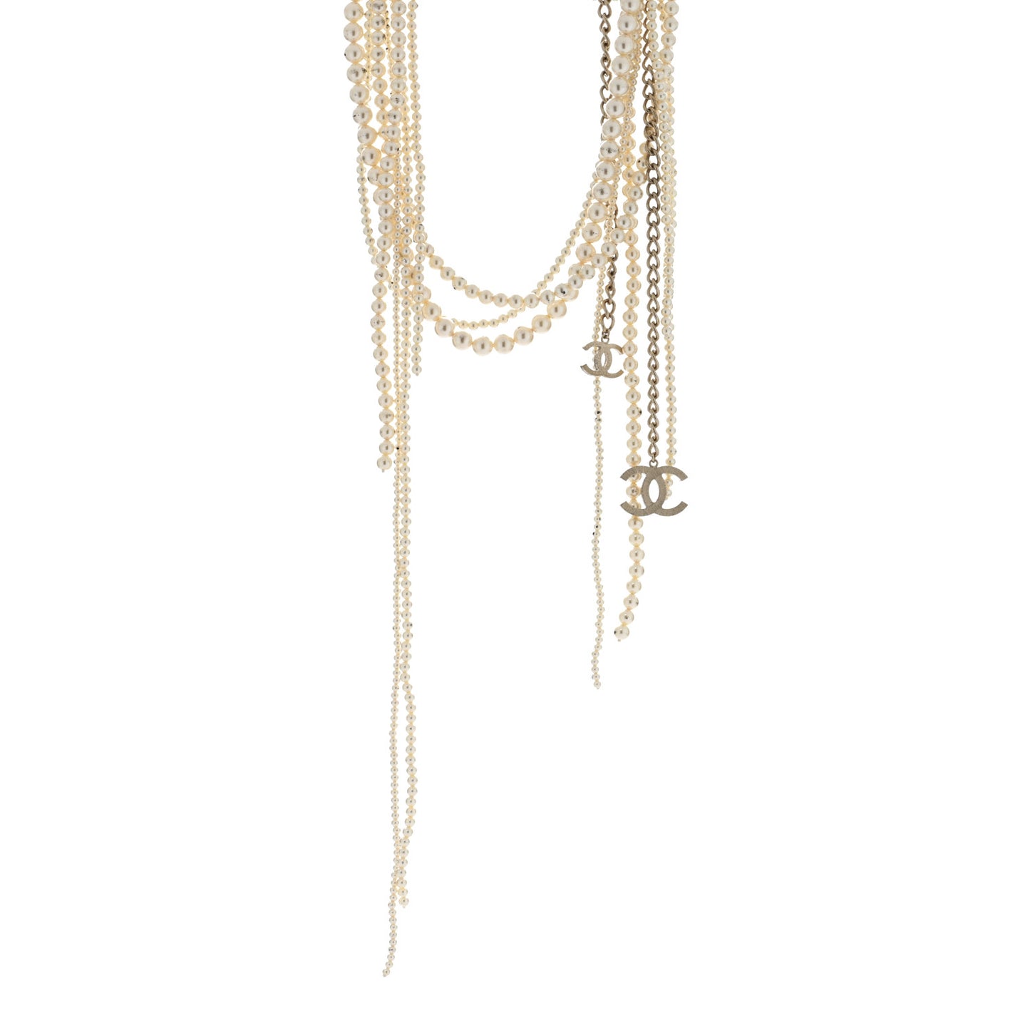 Pearl CC Multi Strand Long Necklace Gold