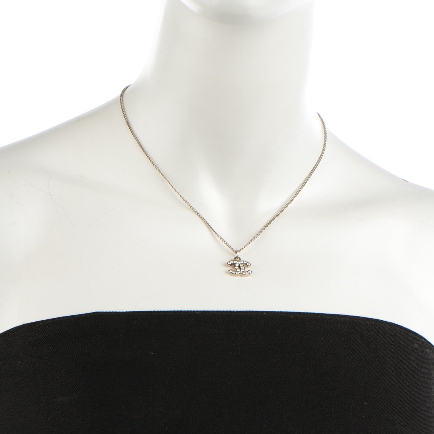 Chanel Crystal Timeless CC Necklace Silver 2 of 4