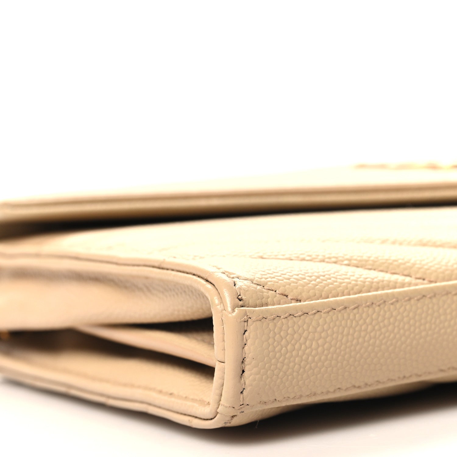 Saint Laurent Grain De Poudre Matelasse Chevron Monogram Chain Wallet Dark Beige 9 of 15