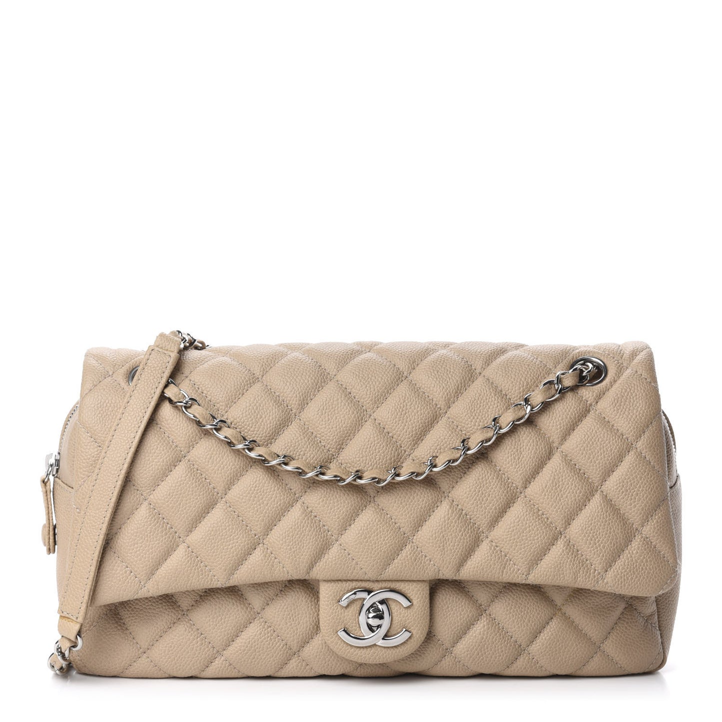 Caviar Quilted Jumbo Easy Flap Beige