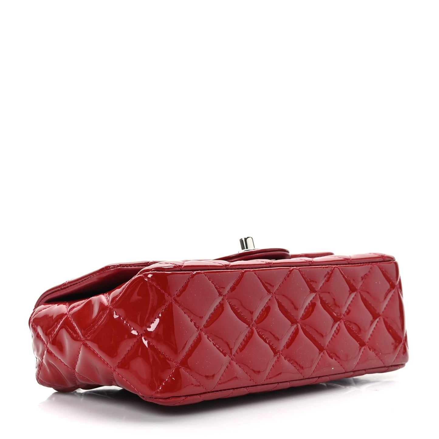 Patent Calfskin Quilted Mini Rectangular Flap Red