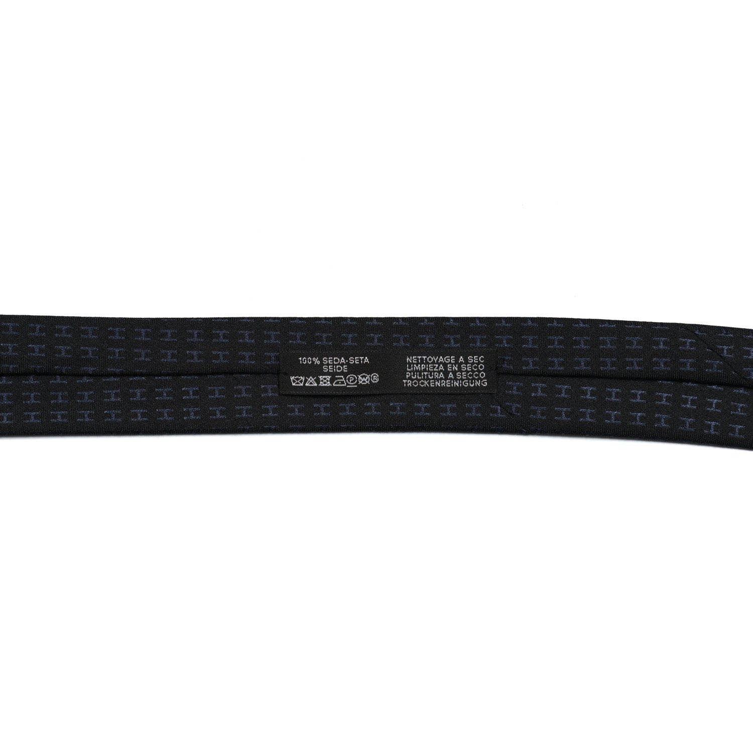 Hermes Woven Silk H Bi-Color Mens Neck Tie Black Marine 3 of 4