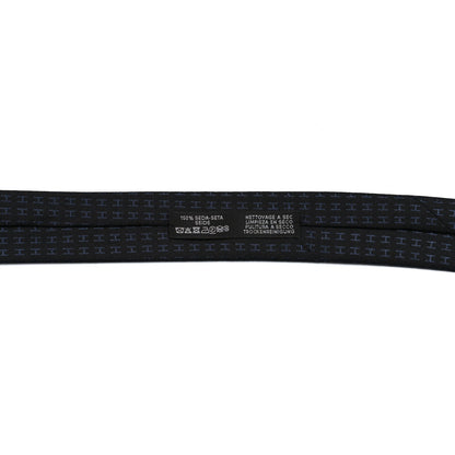 Hermes Woven Silk H Bi-Color Mens Neck Tie Black Marine 3 of 4