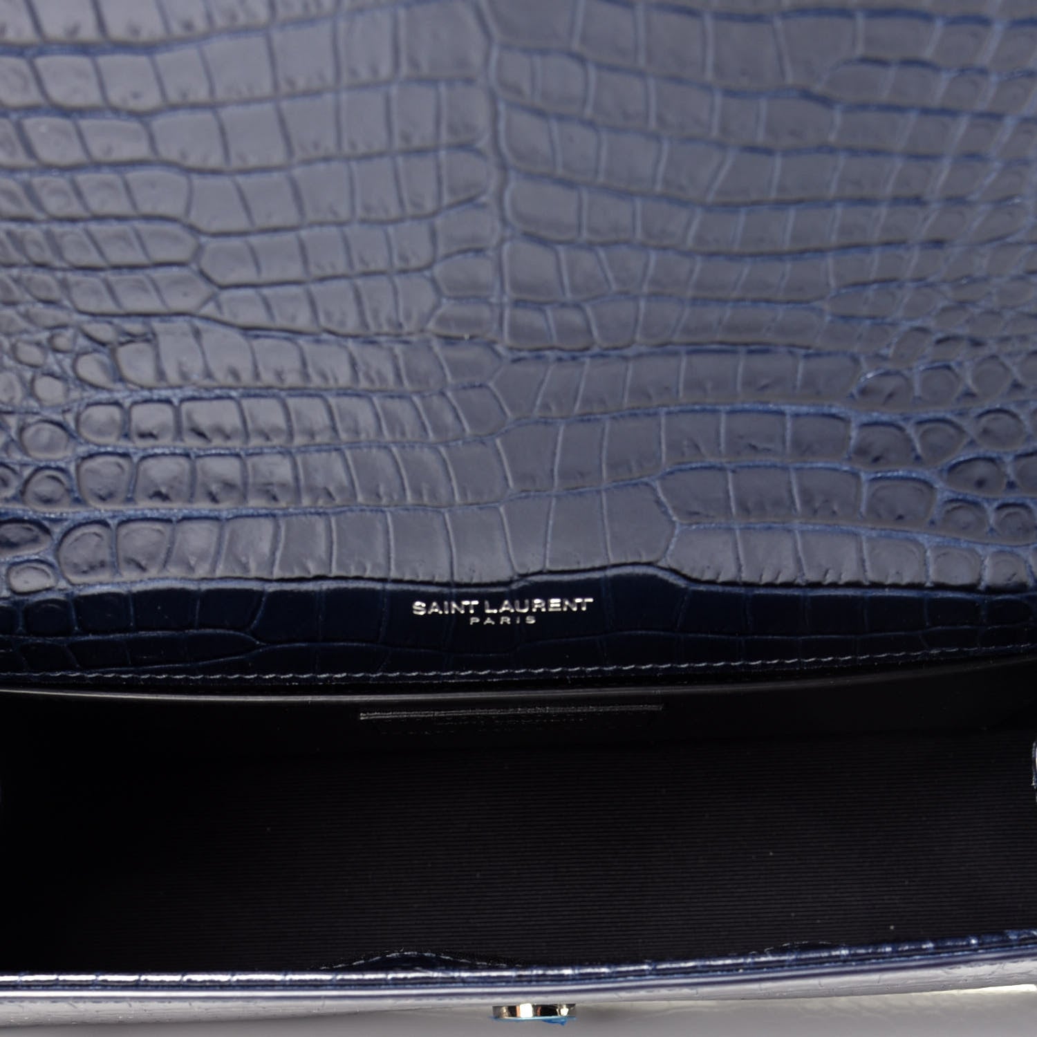 Saint Laurent Calfskin Crocodile Embossed Medium Classic Monogram Kate Tassel Satchel Blue Sapphire 5 of 8