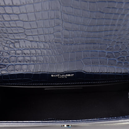 Saint Laurent Calfskin Crocodile Embossed Medium Classic Monogram Kate Tassel Satchel Blue Sapphire 5 of 8