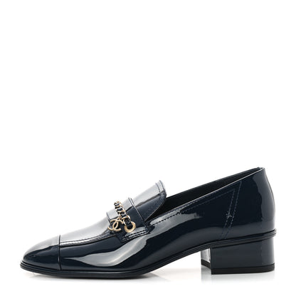 Chanel Patent Calfskin CC Chain Mocassin Loafers 38 Blue 1 of 9