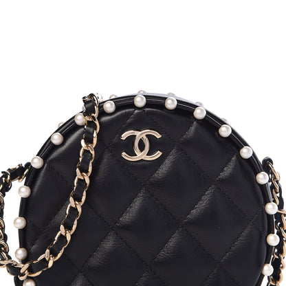 Chanel Calfskin Quilted Pearl Round Clutch With Chain Black 10 of 11