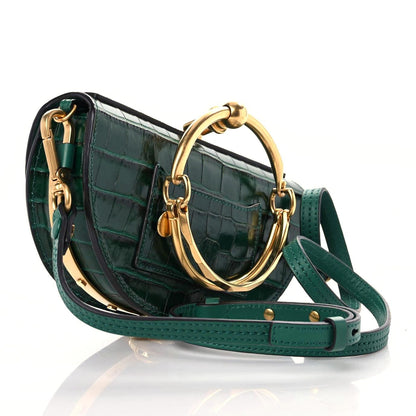 Chloe Calfskin Crocodile Embossed Small Nile Bracelet Minaudiere Bag Woodsy Green 2 of 11