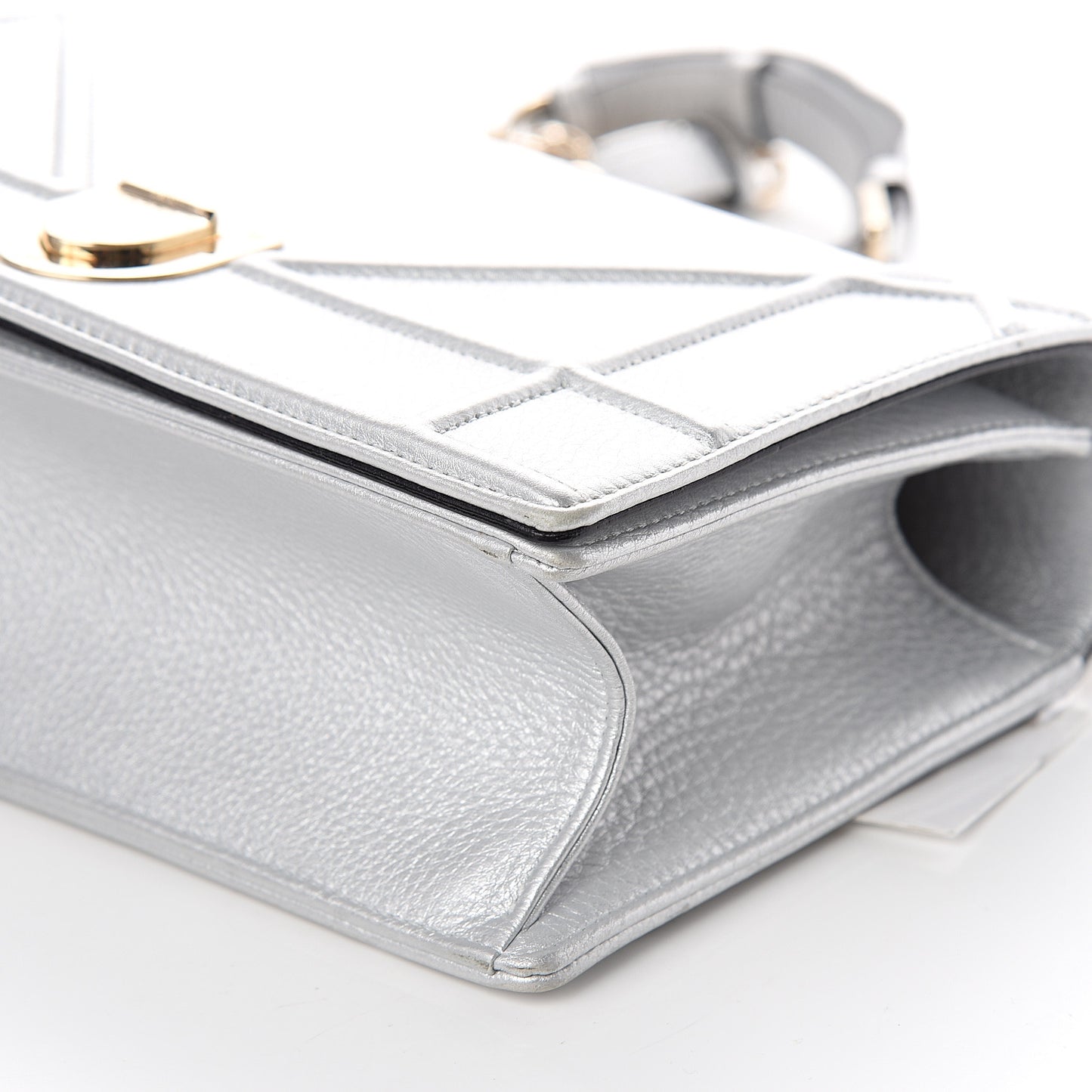 Metallic Grained Calfskin Medium Diorama Flap Bag Silver