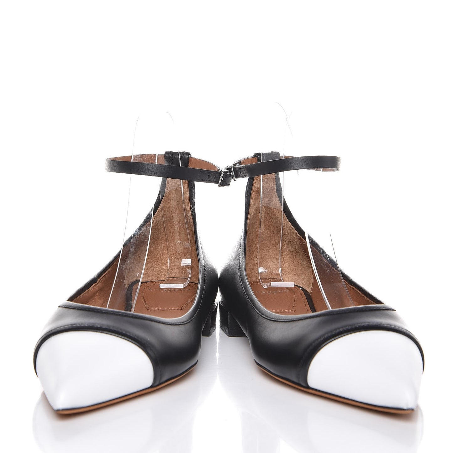 Calfskin Graphic Ankle Strap Ballerina Flats 37 Black White