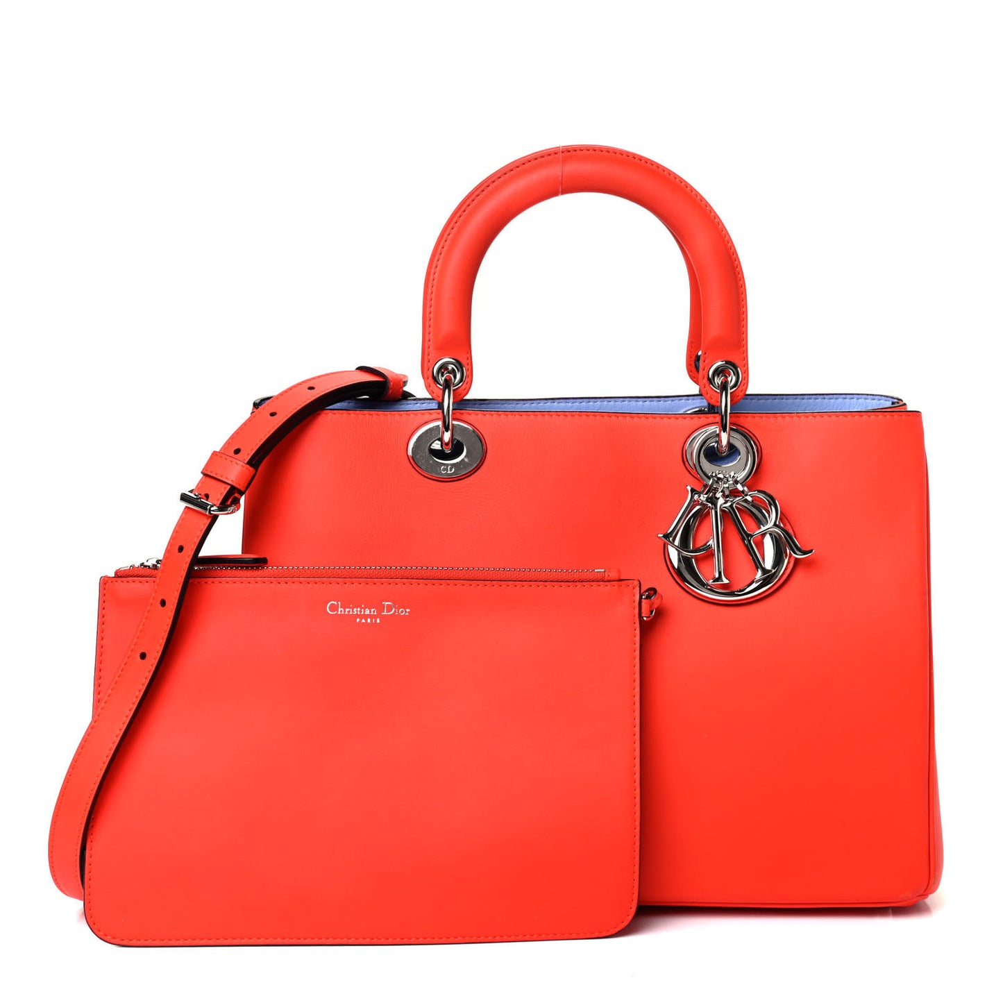 Smooth Calfskin Medium Diorissimo Tote Orange Light Blue