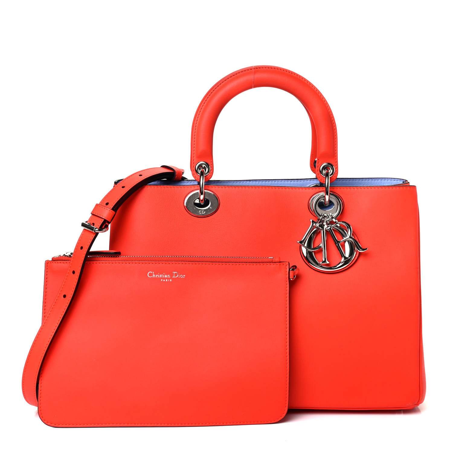 Christian Dior Smooth Calfskin Medium Diorissimo Tote Orange Light Blue 1 of 4