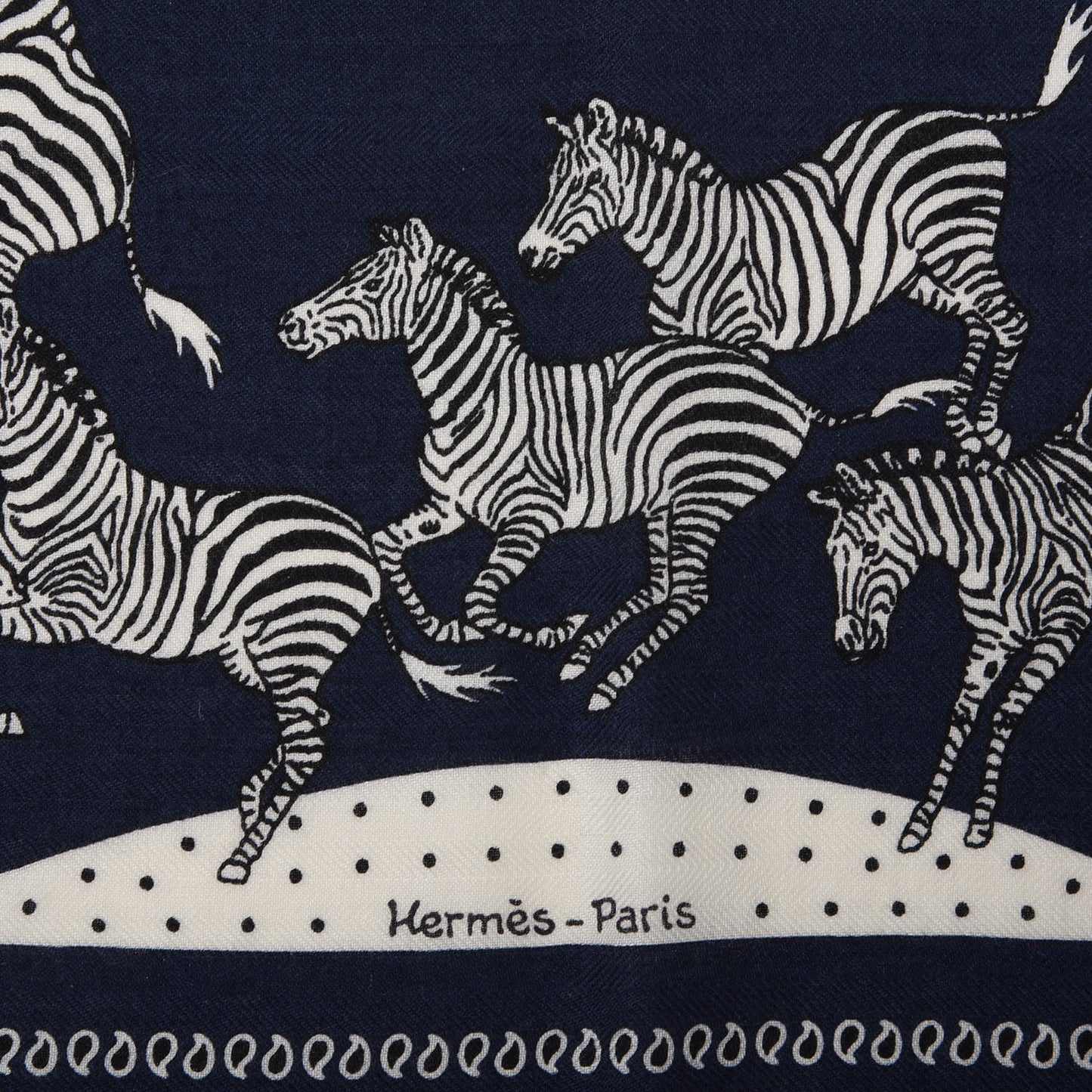 Cashmere Silk Les Zebras Bandana Scarf 55 Marine Black White