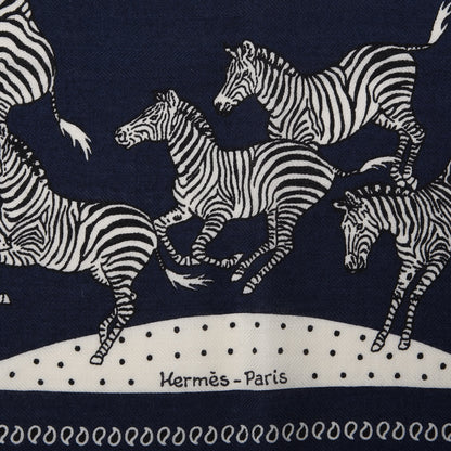 Hermes Cashmere Silk Les Zebras Bandana Scarf 55 Marine Black White 3 of 5