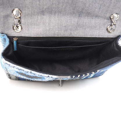 Chanel Denim Tweed Patchwork Jumbo Single Flap Blue 6 of 9