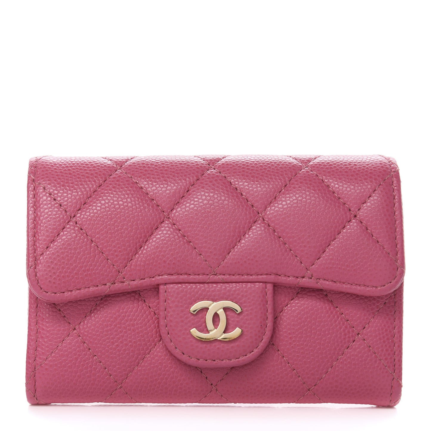 Caviar Quilted Flap Card Holder Pink