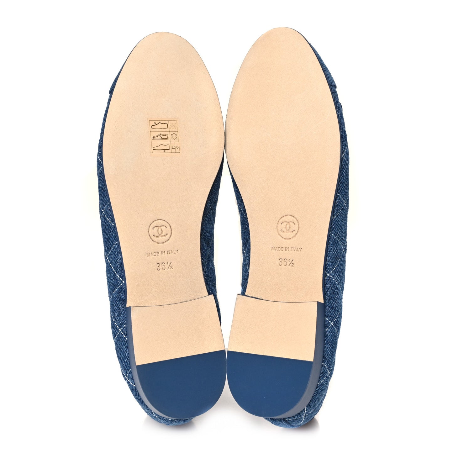 Washed Denim Quilted Cap Toe CC Ballerina Flats 36.5 Blue