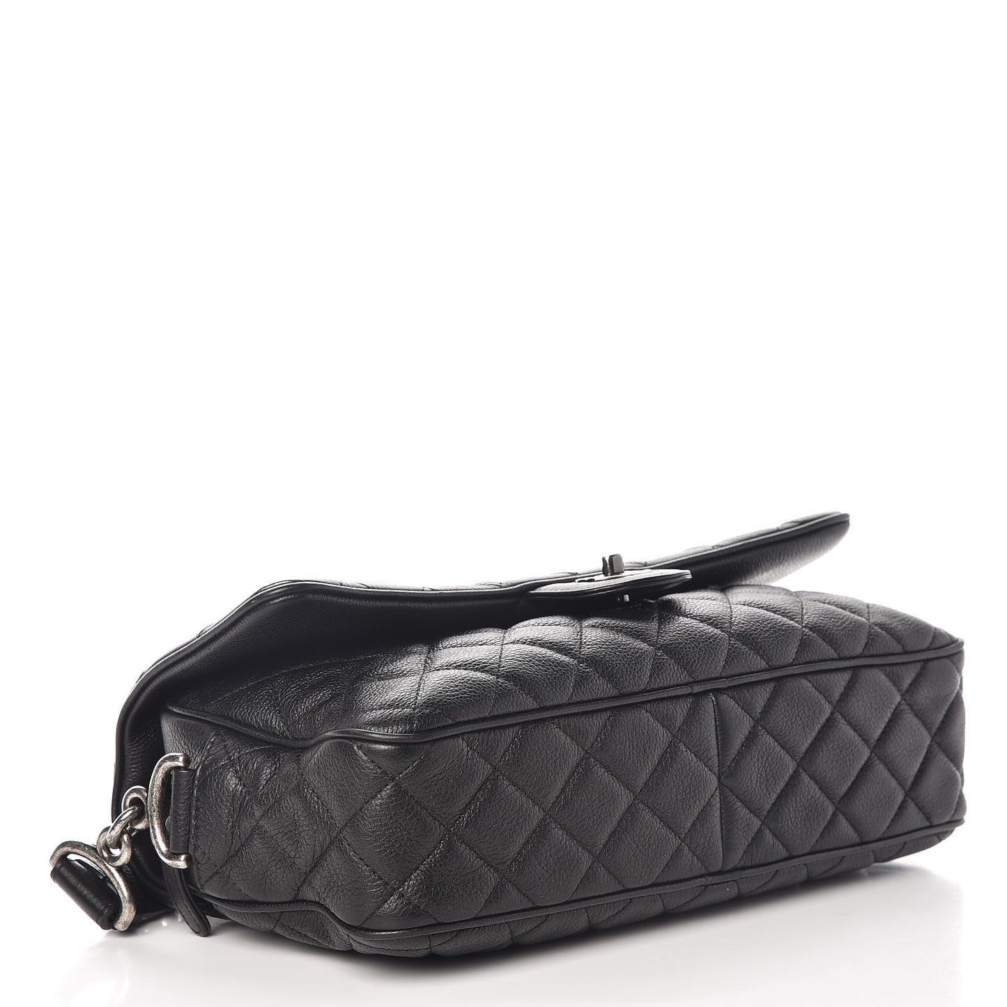 Grained Calfskin Quilted Medium Casual Rock Flap Black