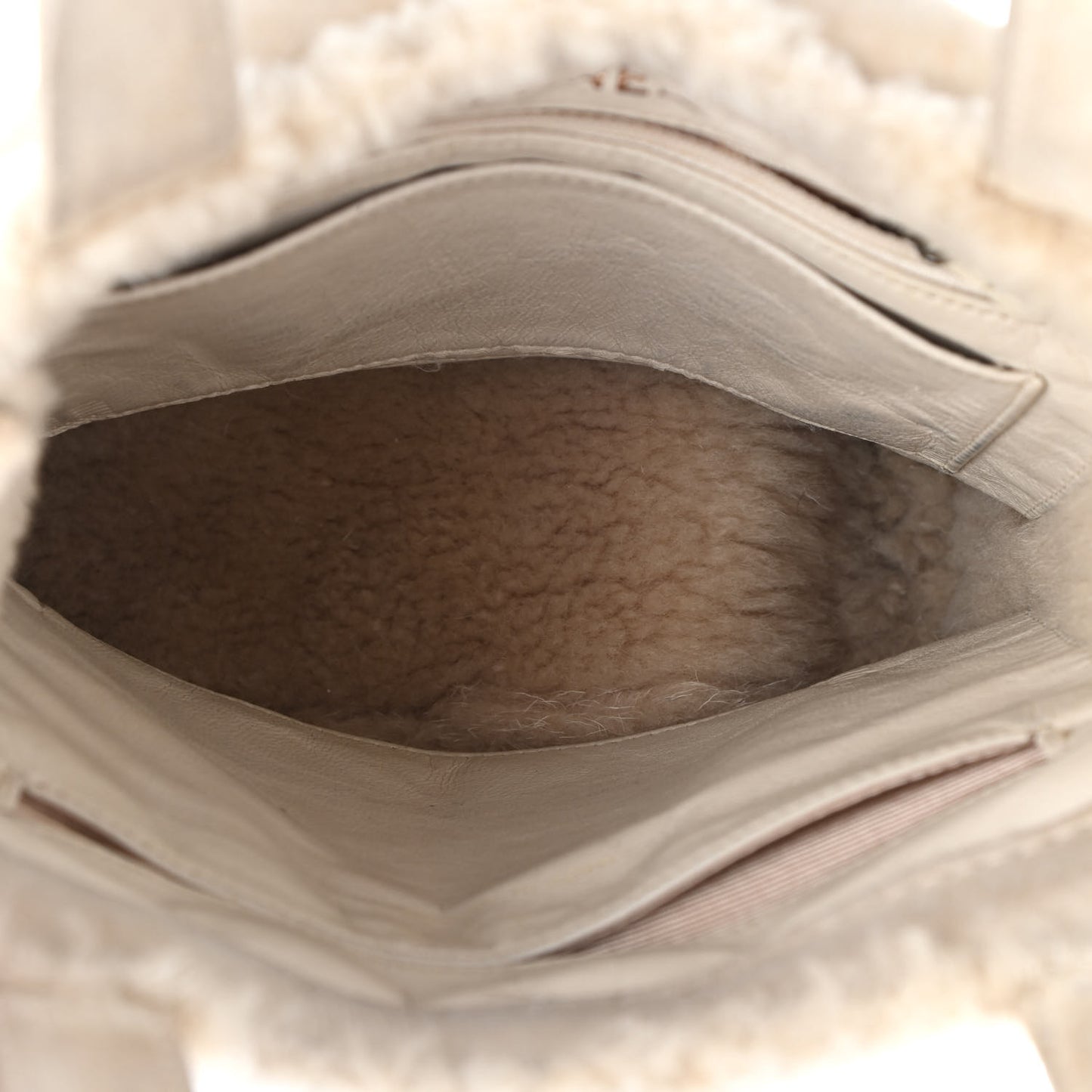 Suede Shearling Fur Handbag Ivory