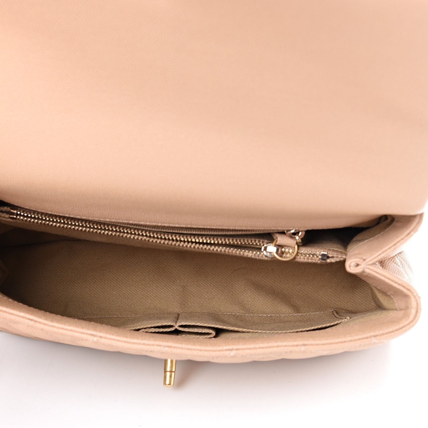 Caviar Lizard Embossed Quilted Small Coco Handle Flap Beige