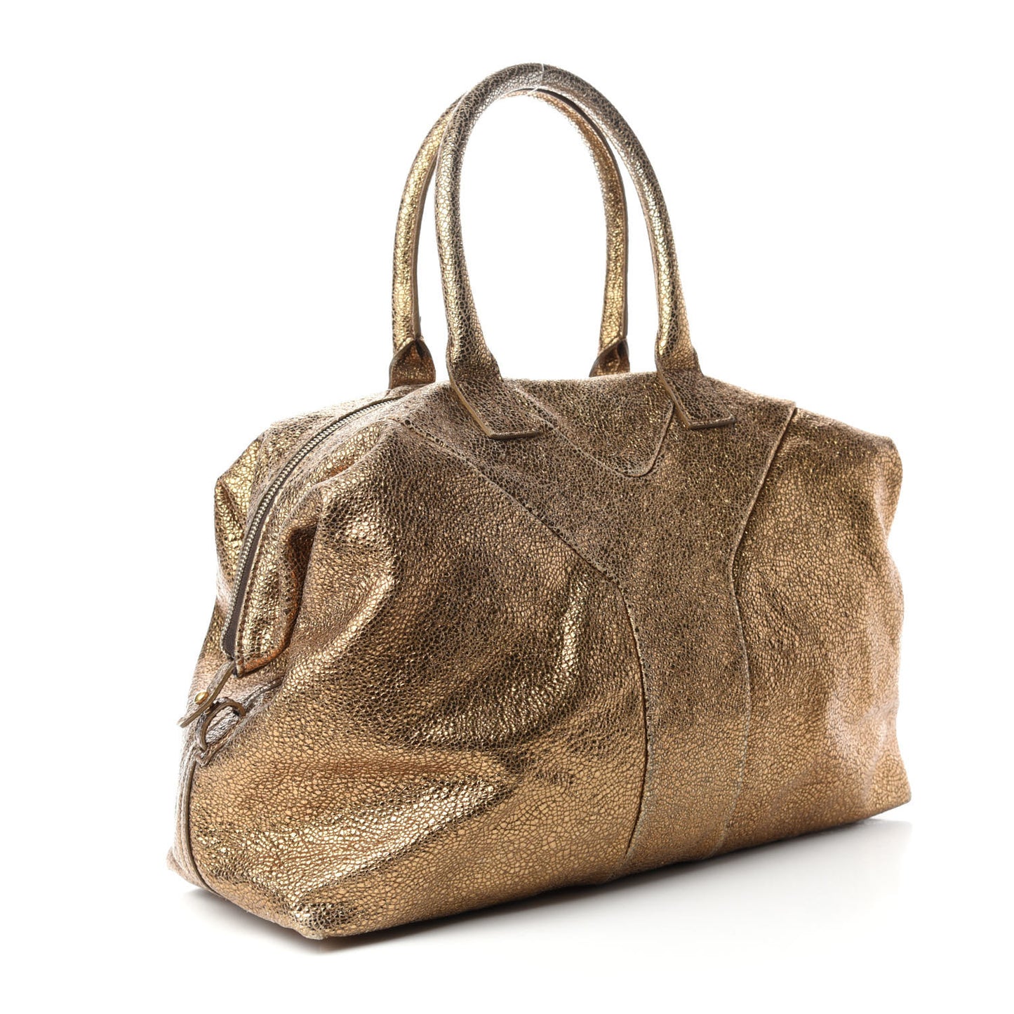 Volcano Crackled Calfskin Medium Easy Y Bag Gold
